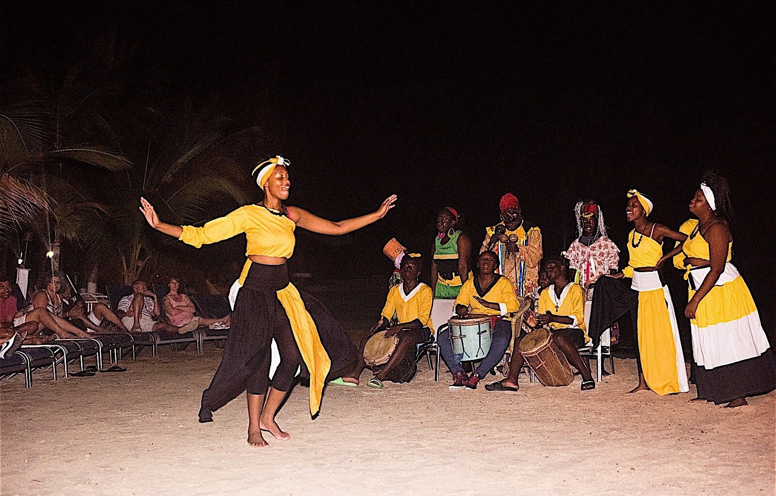 Honduras, Roatan Island, Fantasy Island Resort, Caribbean. Local dance group performing at the hotel.