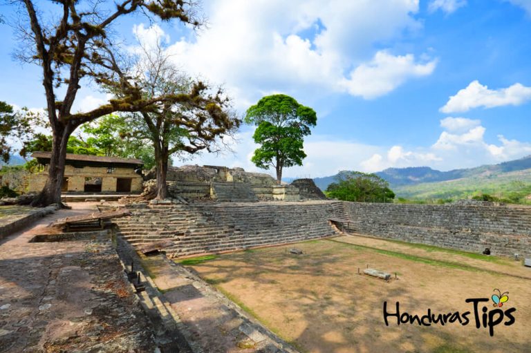 Structures of East court at Copan archaeological site of Maya civilization in Honduras