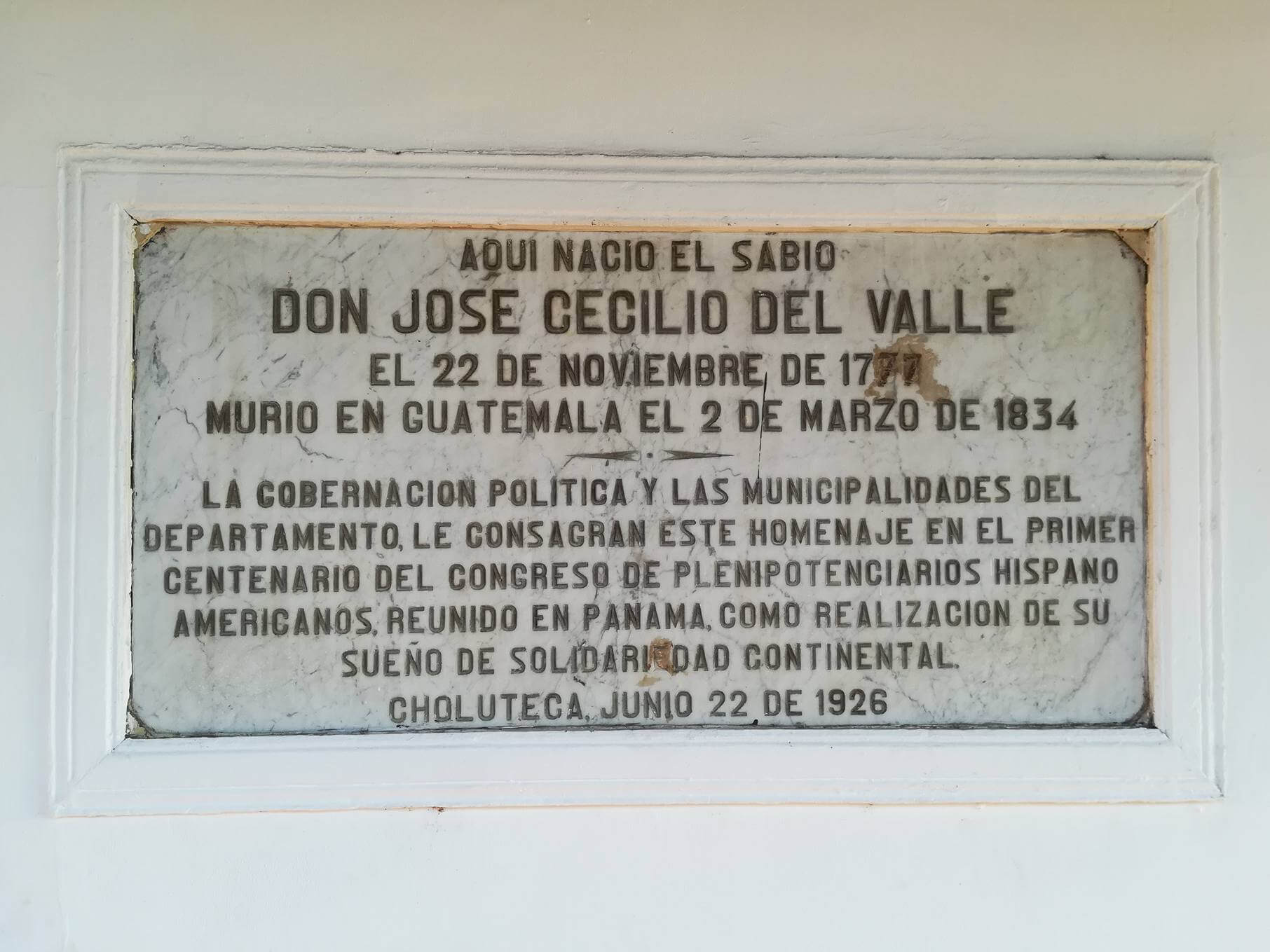 La cuna del Sabio Valle en Choluteca